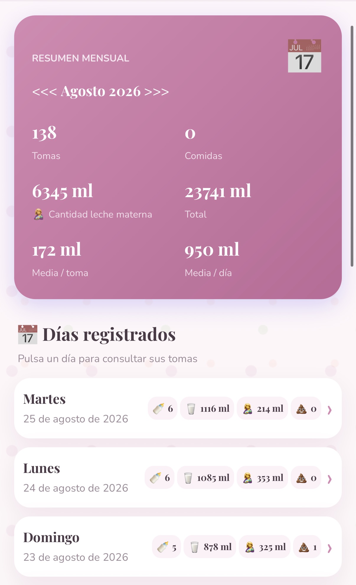 Historial y estadísticas mensuales en RaydenApp